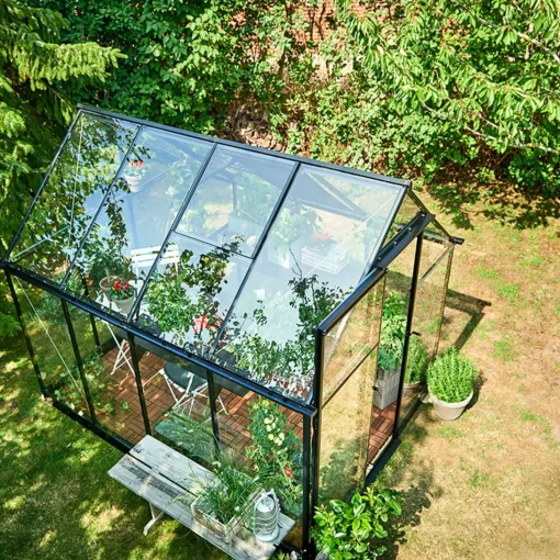 Halls Qube 68 drivhus sort med hærdet glas 5,1 m²