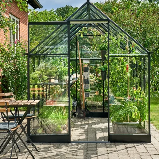 Halls Qube 66 minidrivhus sort med hærdet glas 3,9 m²