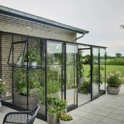 Halls Qube Lean-To 612 vægdrivhus sort med hærdet glas 7,1 m²