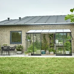 Halls Qube Lean-To 612 vægdrivhus sort med hærdet glas 7,1 m²