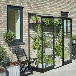 Halls Qube Lean-To 26 vægdrivhus sort med hærdet glas 1,2 m²
