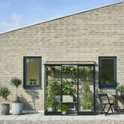 Halls Qube Lean-To 26 vægdrivhus sort med hærdet glas 1,2 m²
