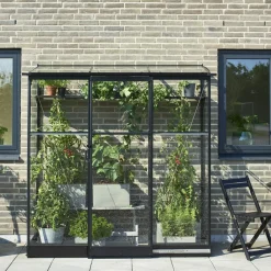 Halls Qube Lean-To 26 vægdrivhus sort med hærdet glas 1,2 m²