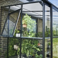 Halls Qube Lean-To 68 vægdrivhus sort med hærdet glas 4,7 m²