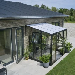 Halls Qube Lean-To 68 vægdrivhus sort med hærdet glas 4,7 m²