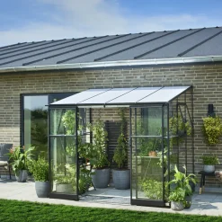 Halls Qube Lean-To 68 vægdrivhus sort med hærdet glas 4,7 m²