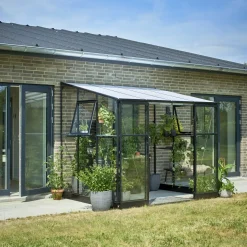 Halls Qube Lean-To 68 vægdrivhus sort med hærdet glas 4,7 m²