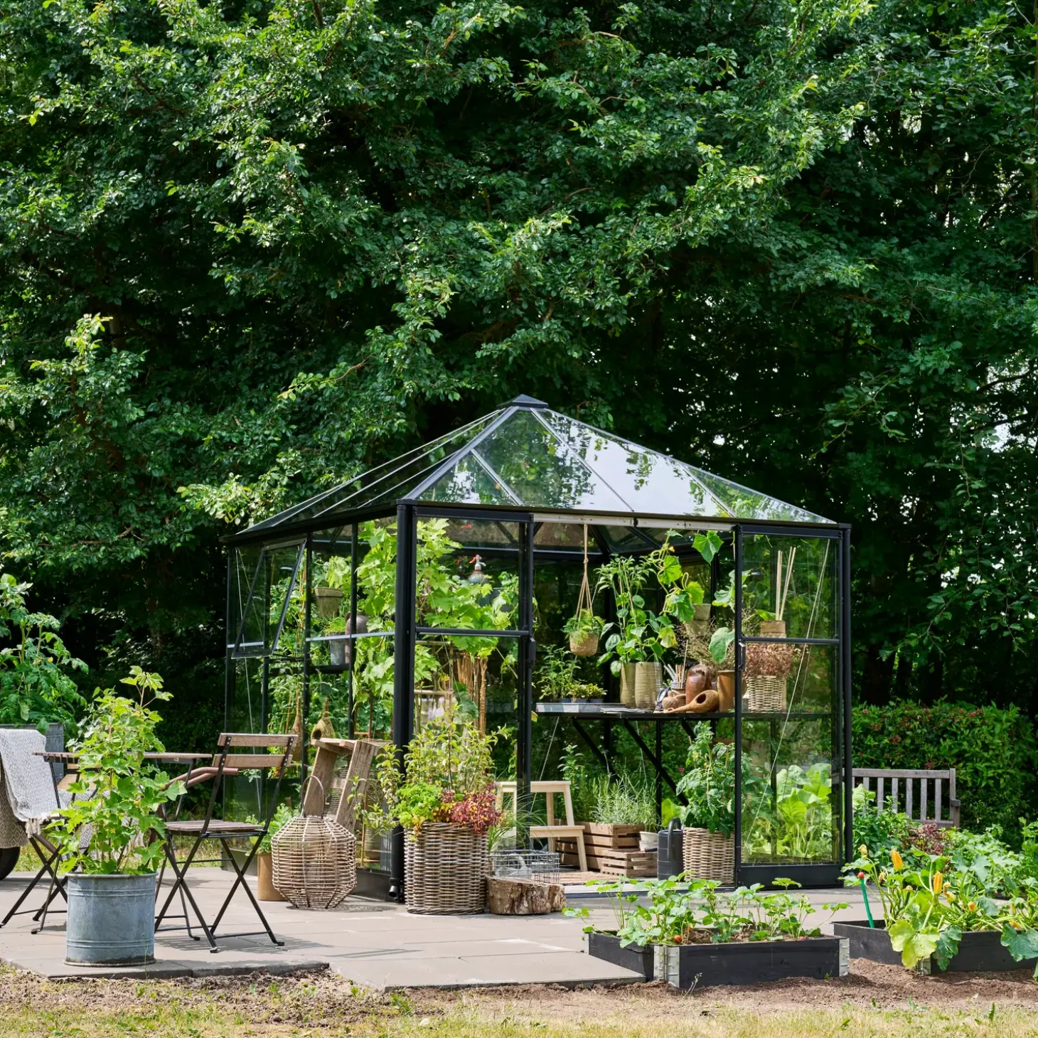 Halls Qube Square drivhus 6,3 m² sort 3 mm hærdet glas