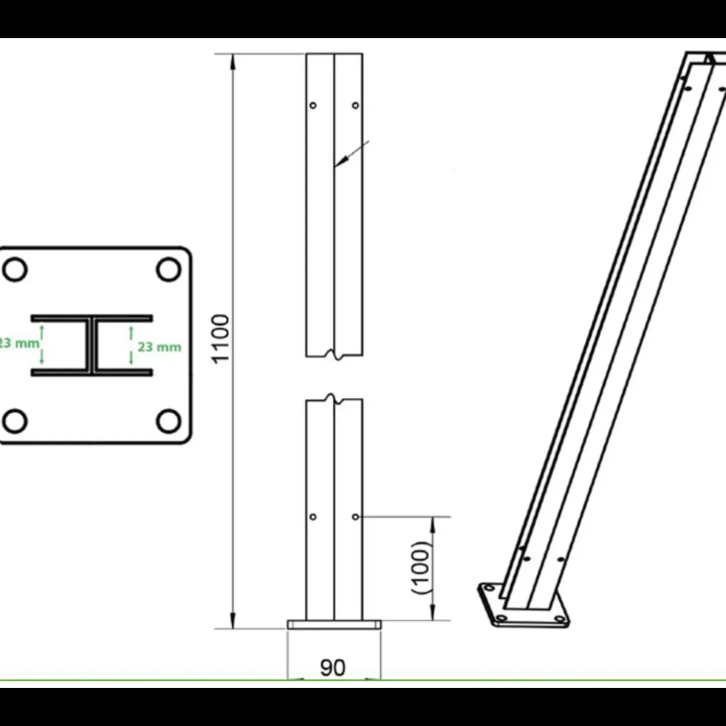 H-stolpe m/fod varmgalvaniseret 23 mm sporbredde