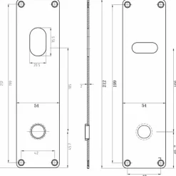 Jasa langskilt sæt m/vrider t/oval cylinder 215x54x2 mm rustfrit stål