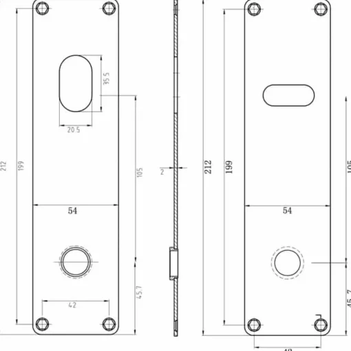 Jasa langskilt sæt m/vrider t/oval cylinder 215x54x2 mm rustfrit stål