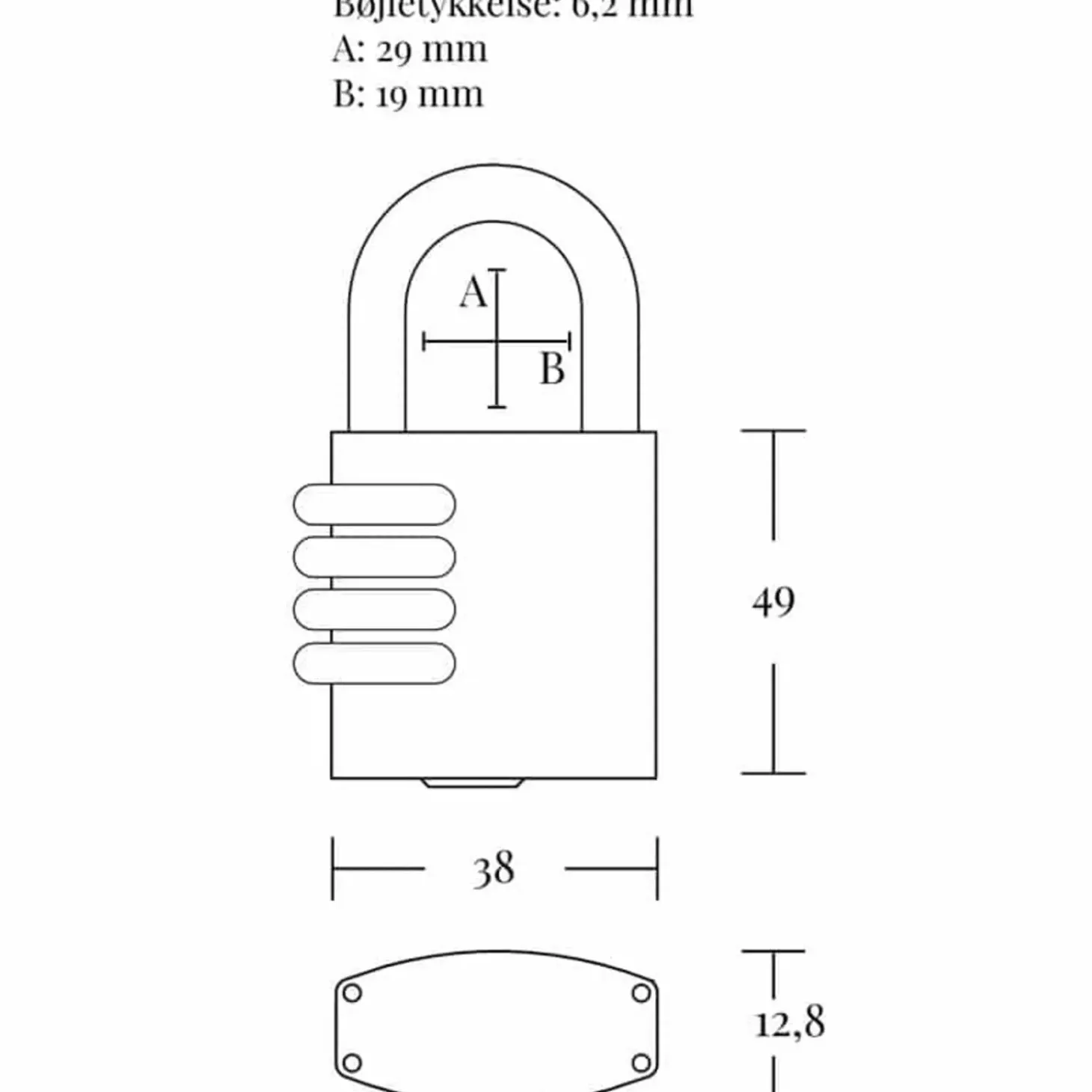 Jasafe hængelås 30 mm m/3 tal kode messing