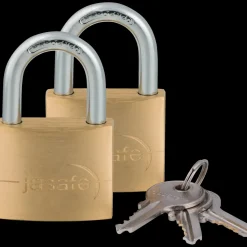 Jasafe hængelås 40 mm m/hærdet bøjle messing 2 stk