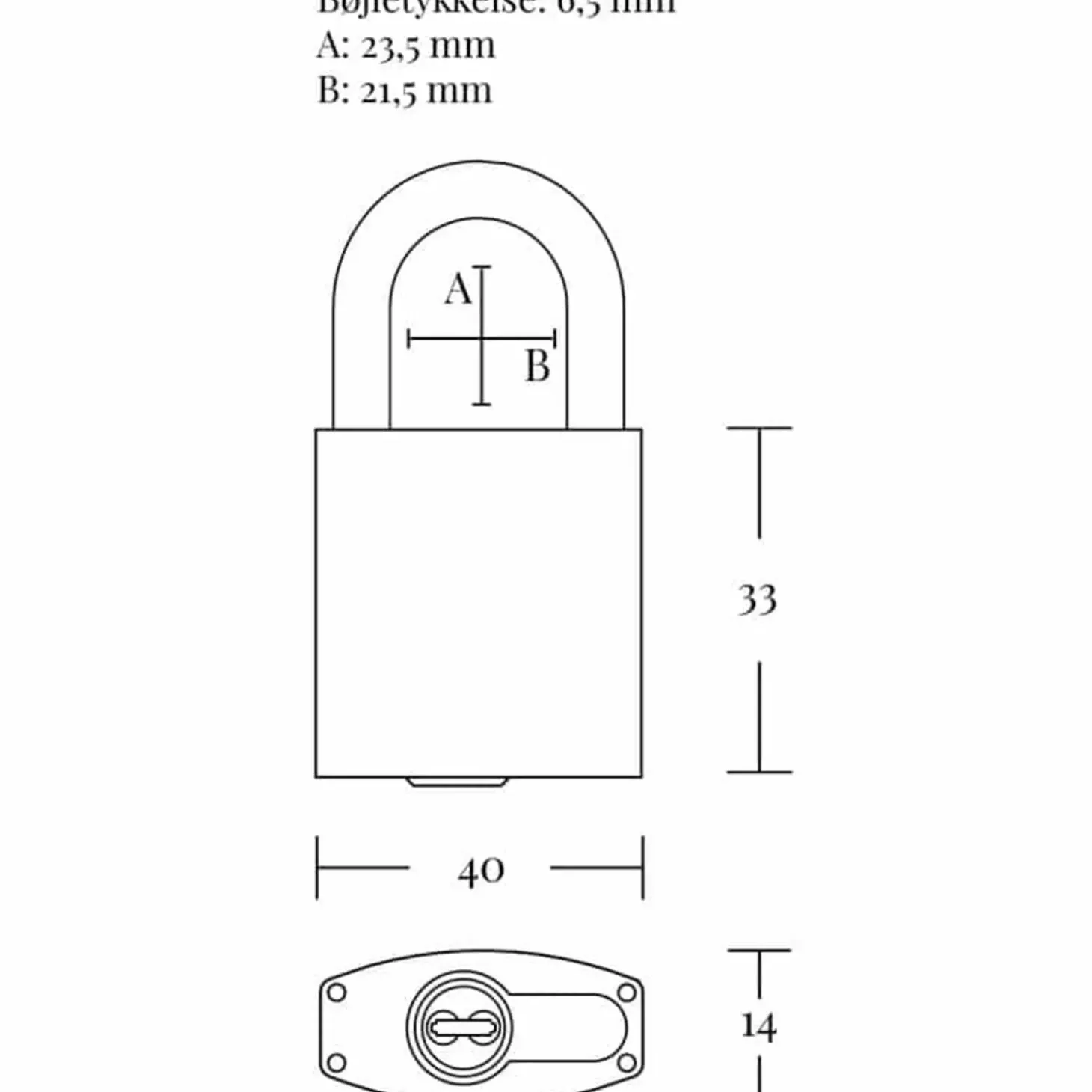 Jasafe hængelås 40 mm m/hærdet bøjle messing 2 stk