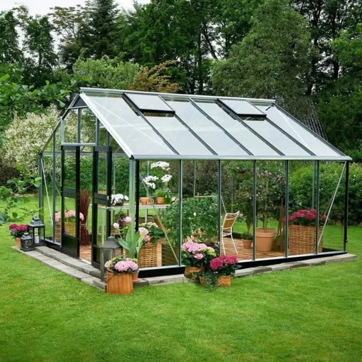 Juliana Gartner 16,2 m² drivhus alu/sort med 3mm hærdet glas