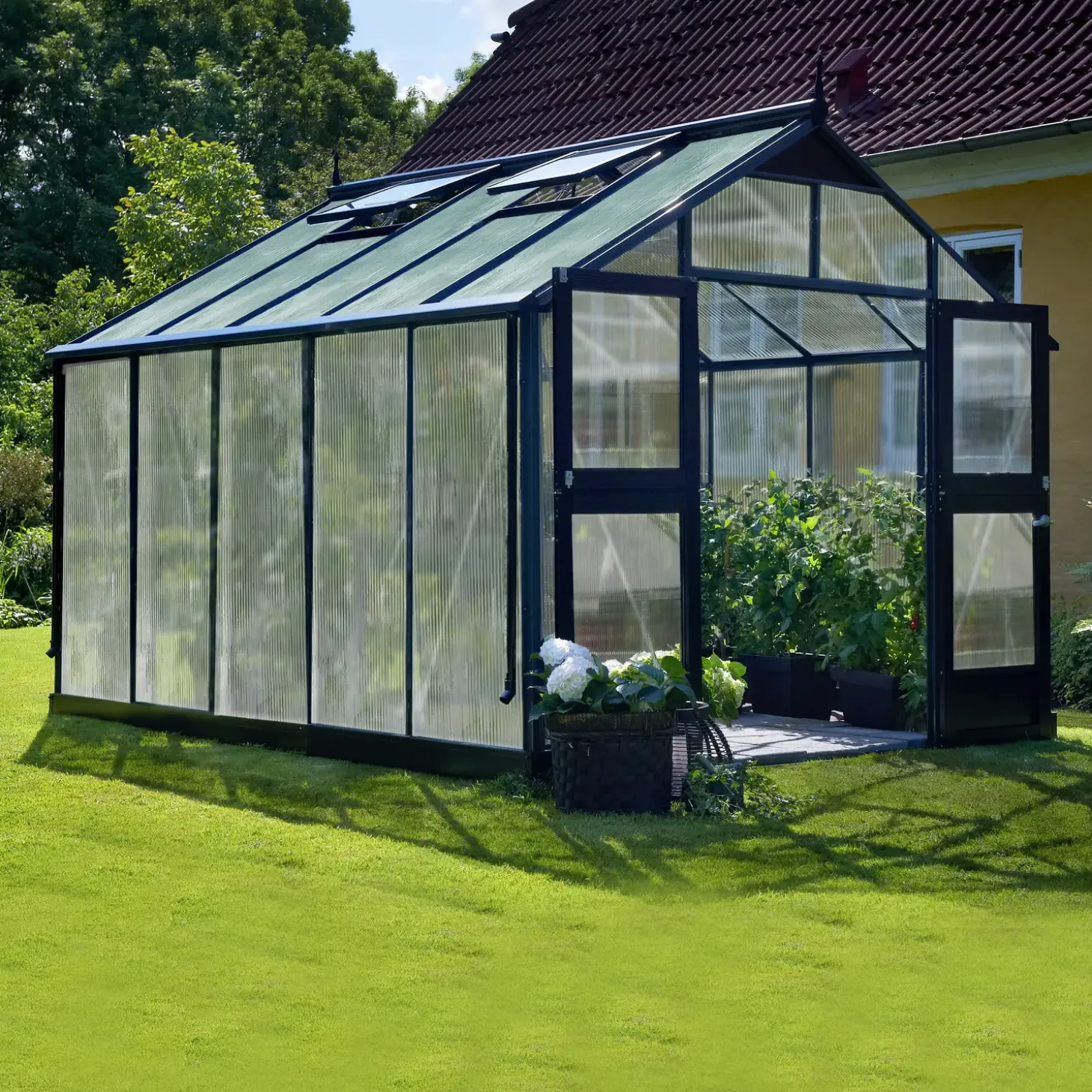 Juliana Premium drivhus antracit og sort med polycarbonat 10,9 m²