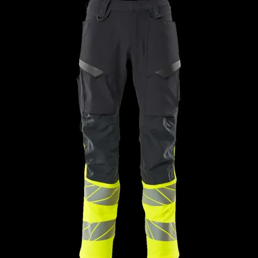 Mascot Accelerate Safe bukser med knælommer mørk marine/hi-vis gul str. 82C52