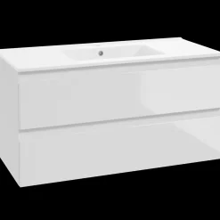 Mikelo vaskeskab med porcelænsvask, hvid højglans - 60 cm