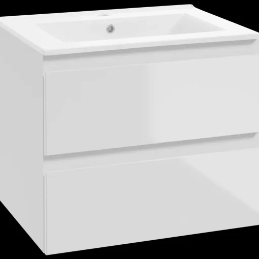 Mikelo vaskeskab med porcelænsvask, hvid højglans - 60 cm
