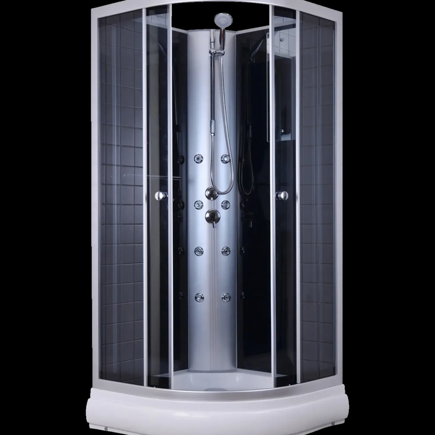 Milobad brusekabine rondo med massagedyser 90x90 cm hvid/grå