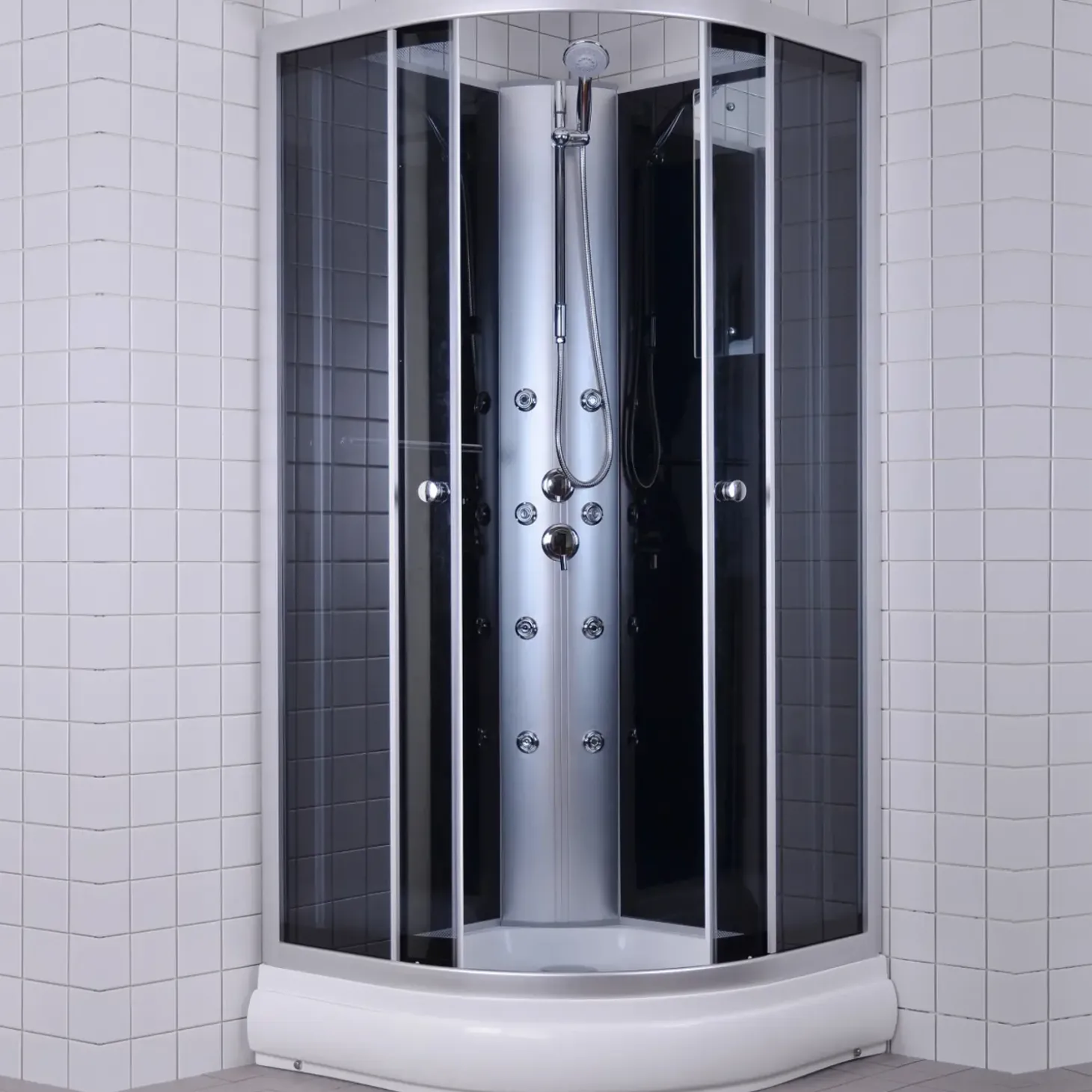 Milobad brusekabine rondo med massagedyser 90x90 cm hvid/grå