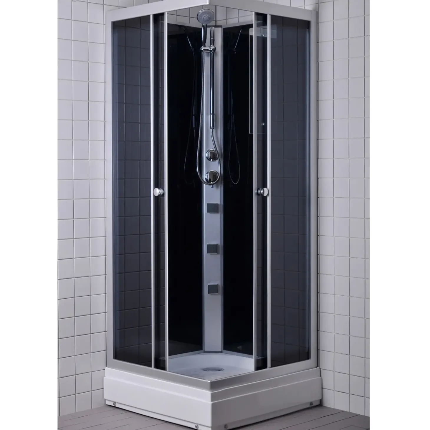 Milobad brusekabine rondo med massagedyser 80x80 cm hvid/grå