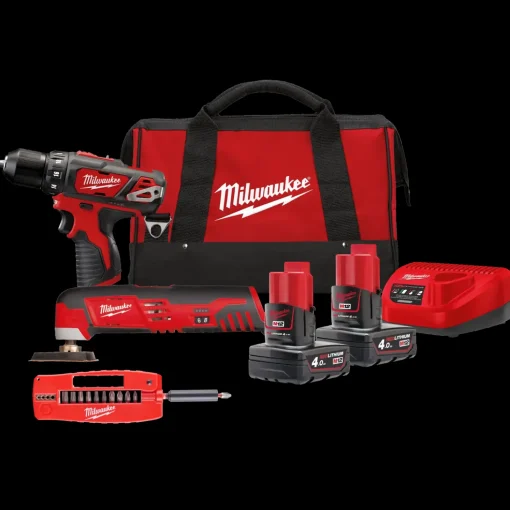 Milwaukee M12 BPP2D-402B skruemaskine og multicutter incl. bitssæt