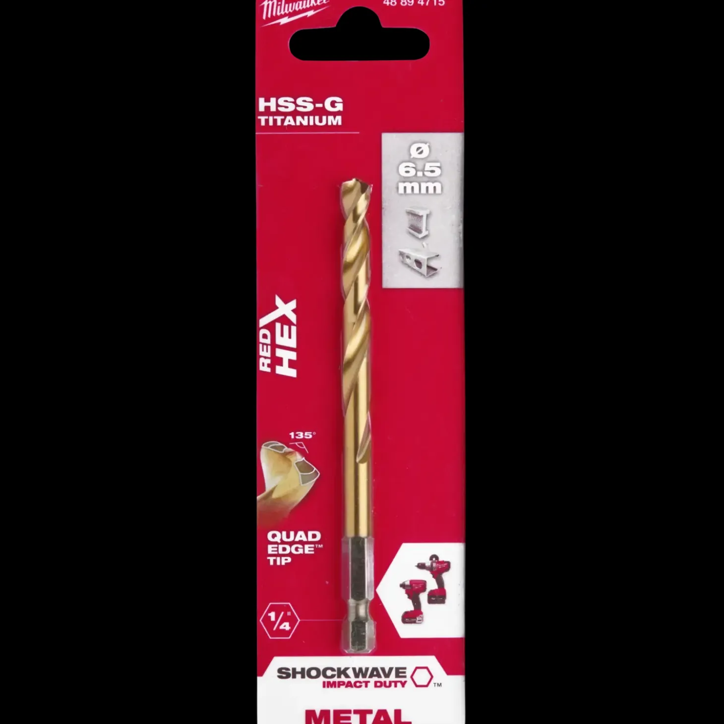 Milwaukee Red Hex shockwave™ HSS-Tin metalbor 6,5 mm