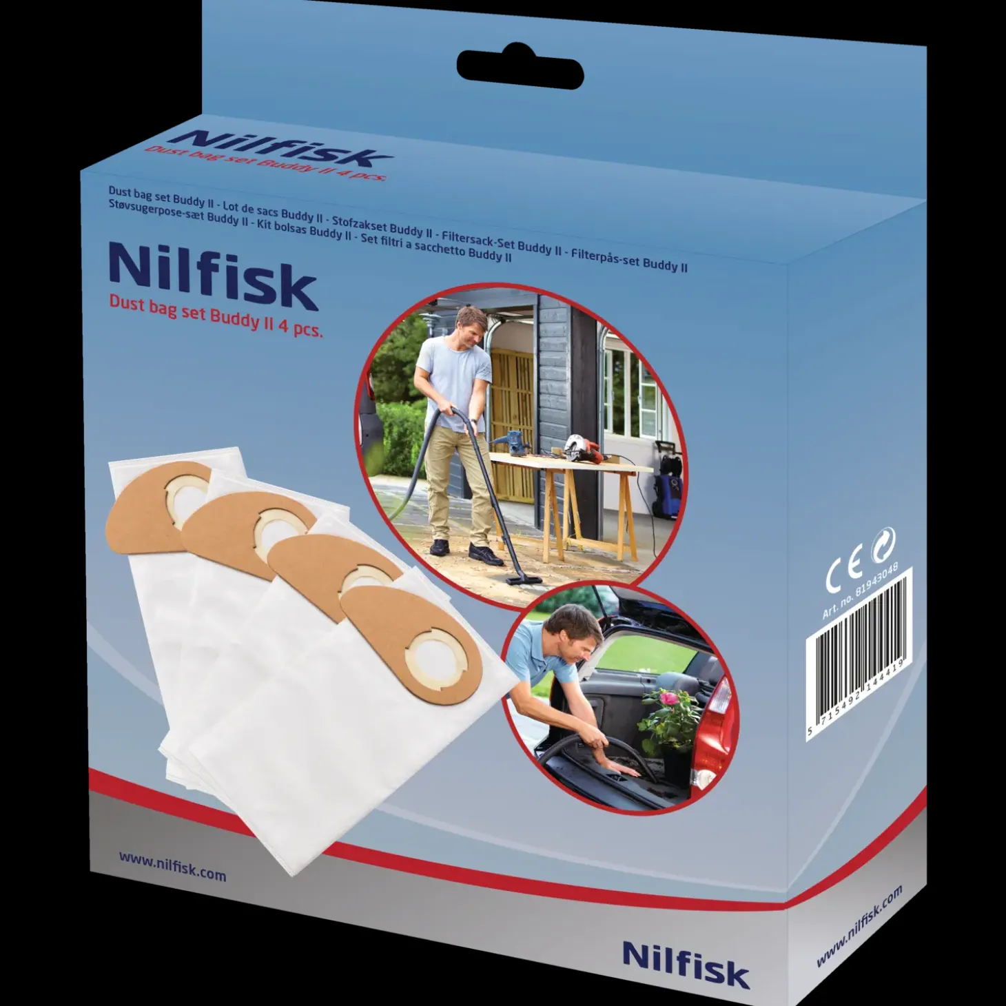 Nilfisk filterpose for Buddy II - 4 stk.