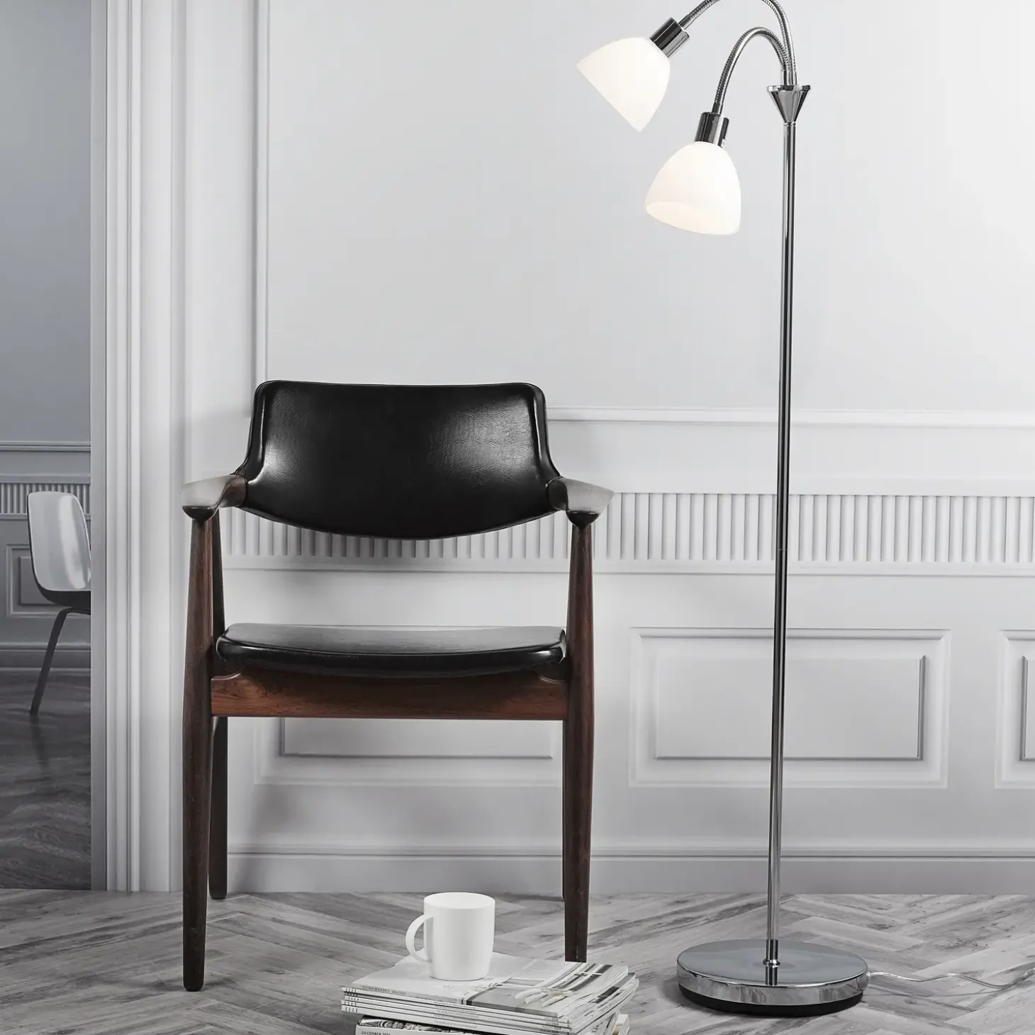 Nordlux Ray dobb. gulvlampe E14 krom/opal