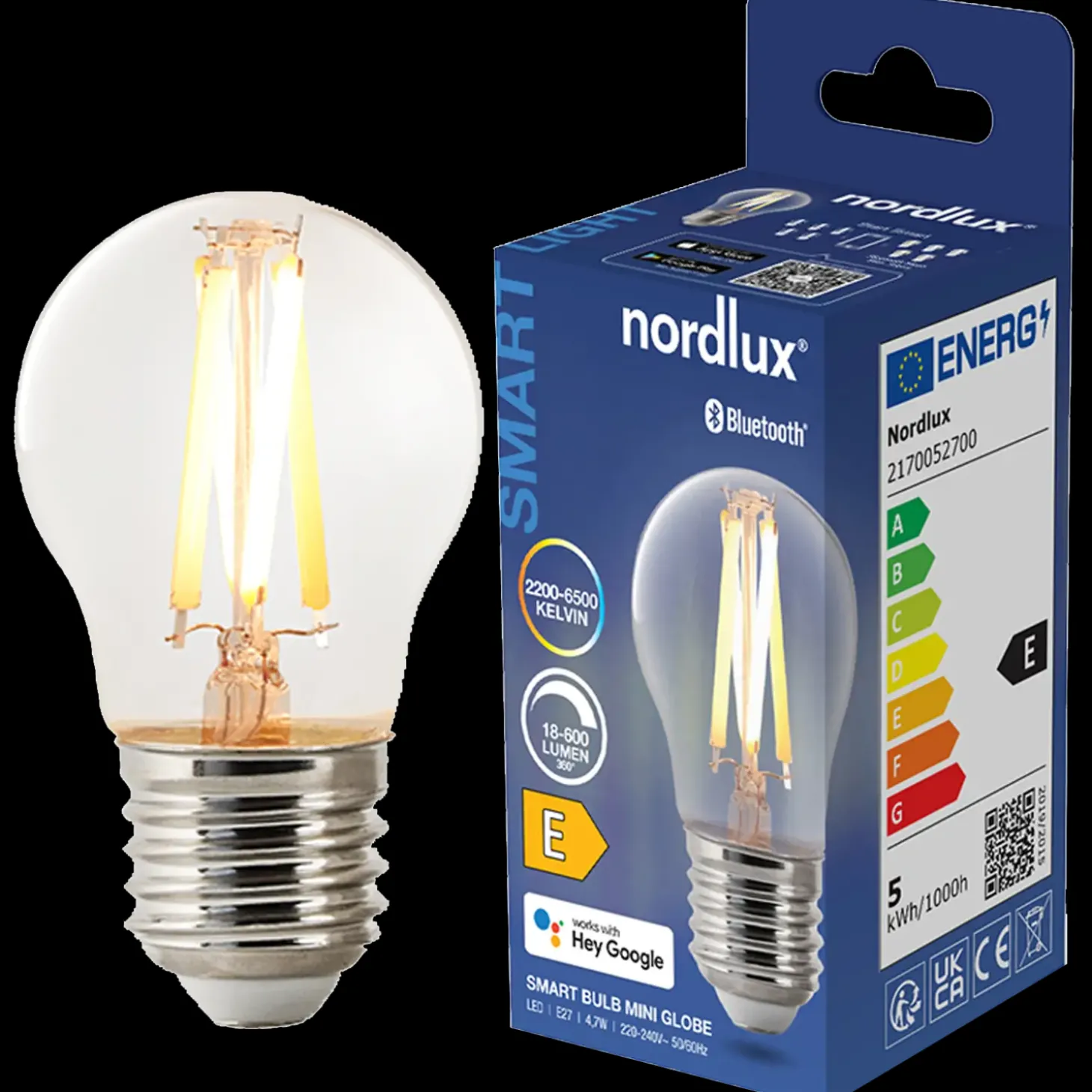 Nordlux smart pære LED E27 filament G45 4,7W klar