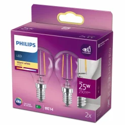 Philips Classic LED pære E14 25W 2 pack