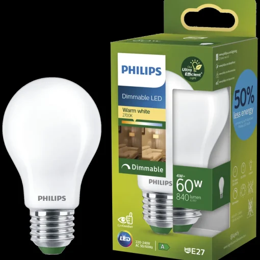 Philips filament pære E27 60W hvid mat