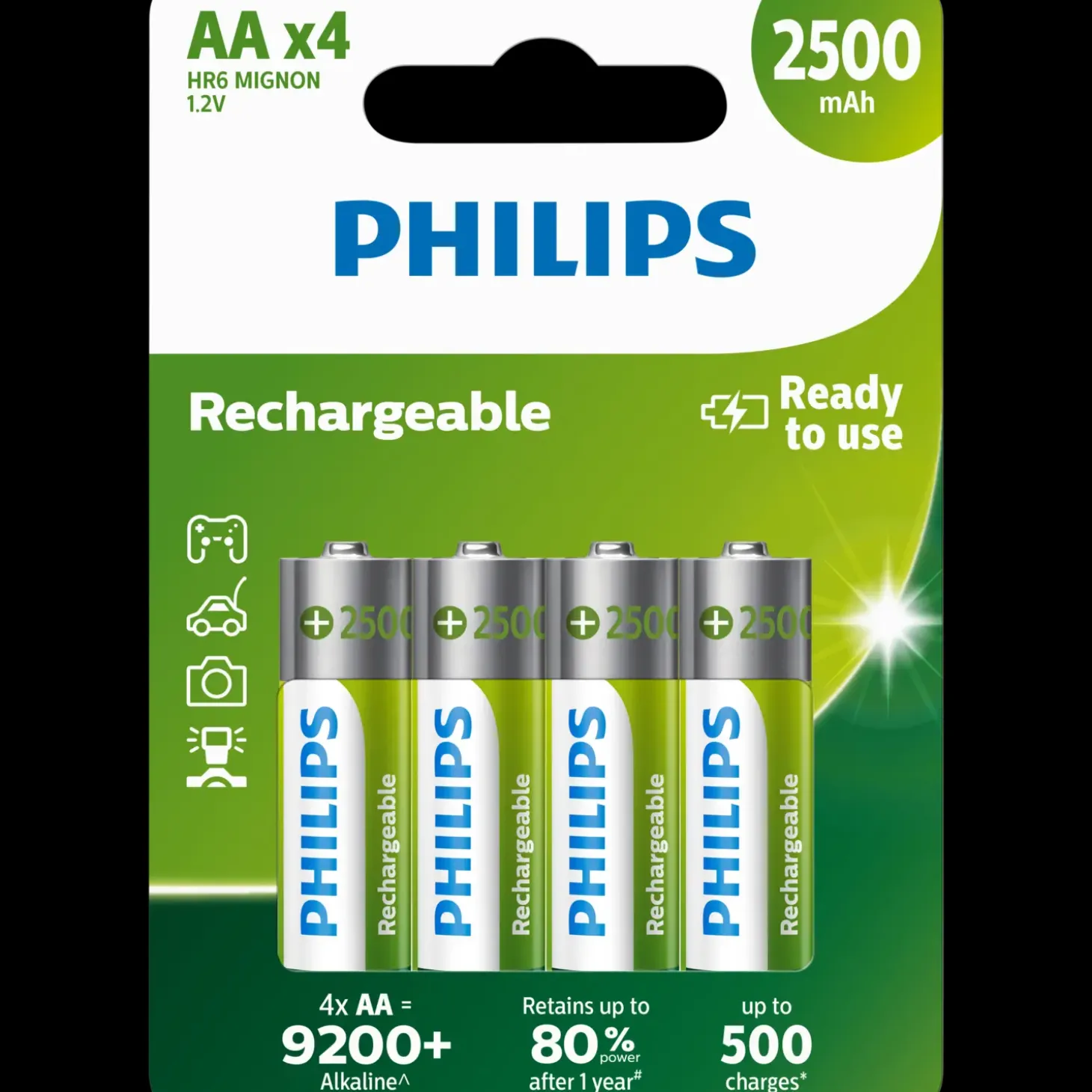 Philips genopladelig batteri 2500mAh HR6/AA 4 stk.