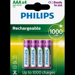 Philips genopladelig batteri 1000 mAh HR03/AAA 4 stk.