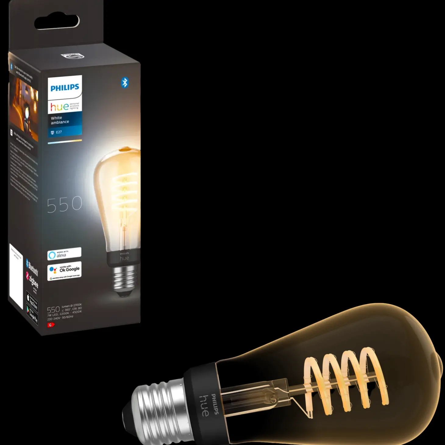 Philips Hue LED edison pære E27 7W ST64 filament hvid ambie