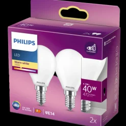 Philips Krone LED pære E14 40W 2 pack