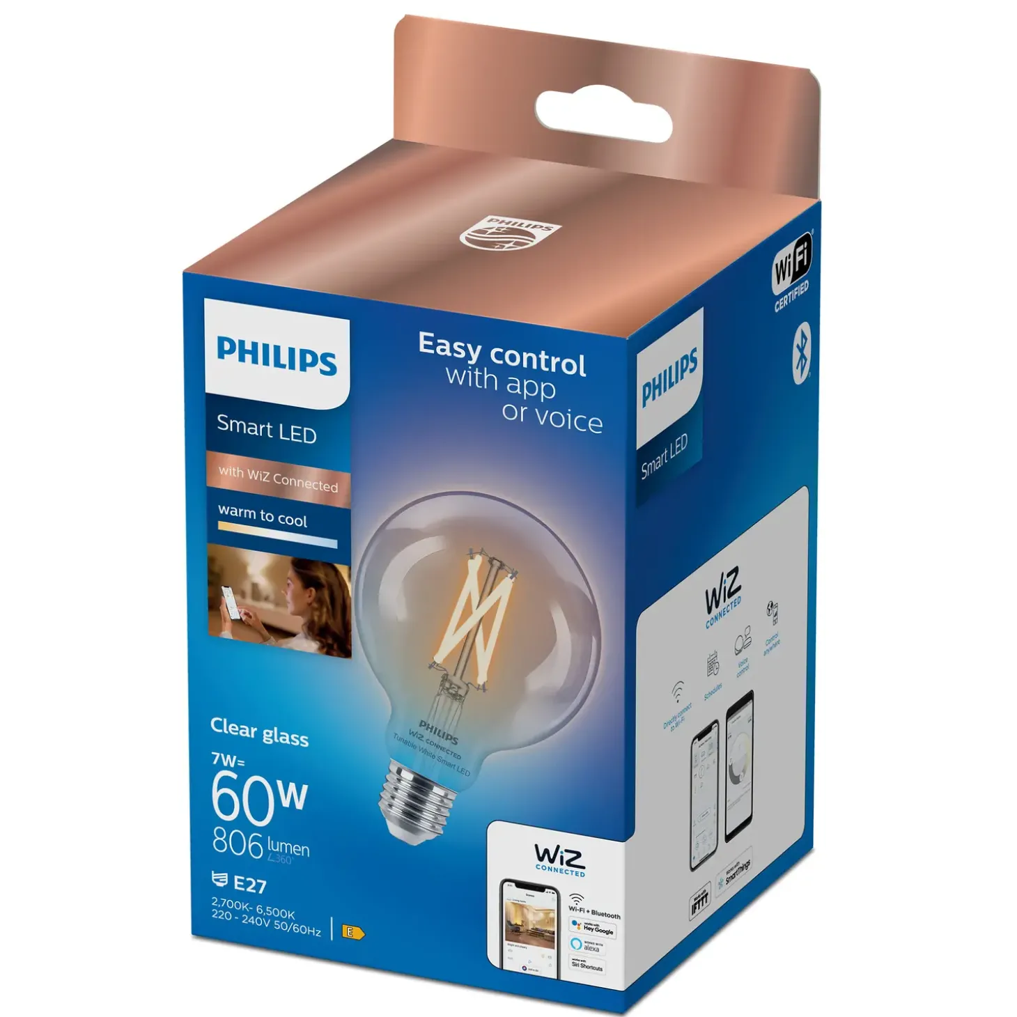 Philips Smart WiZ white LED pære E27 6,7W globe klar