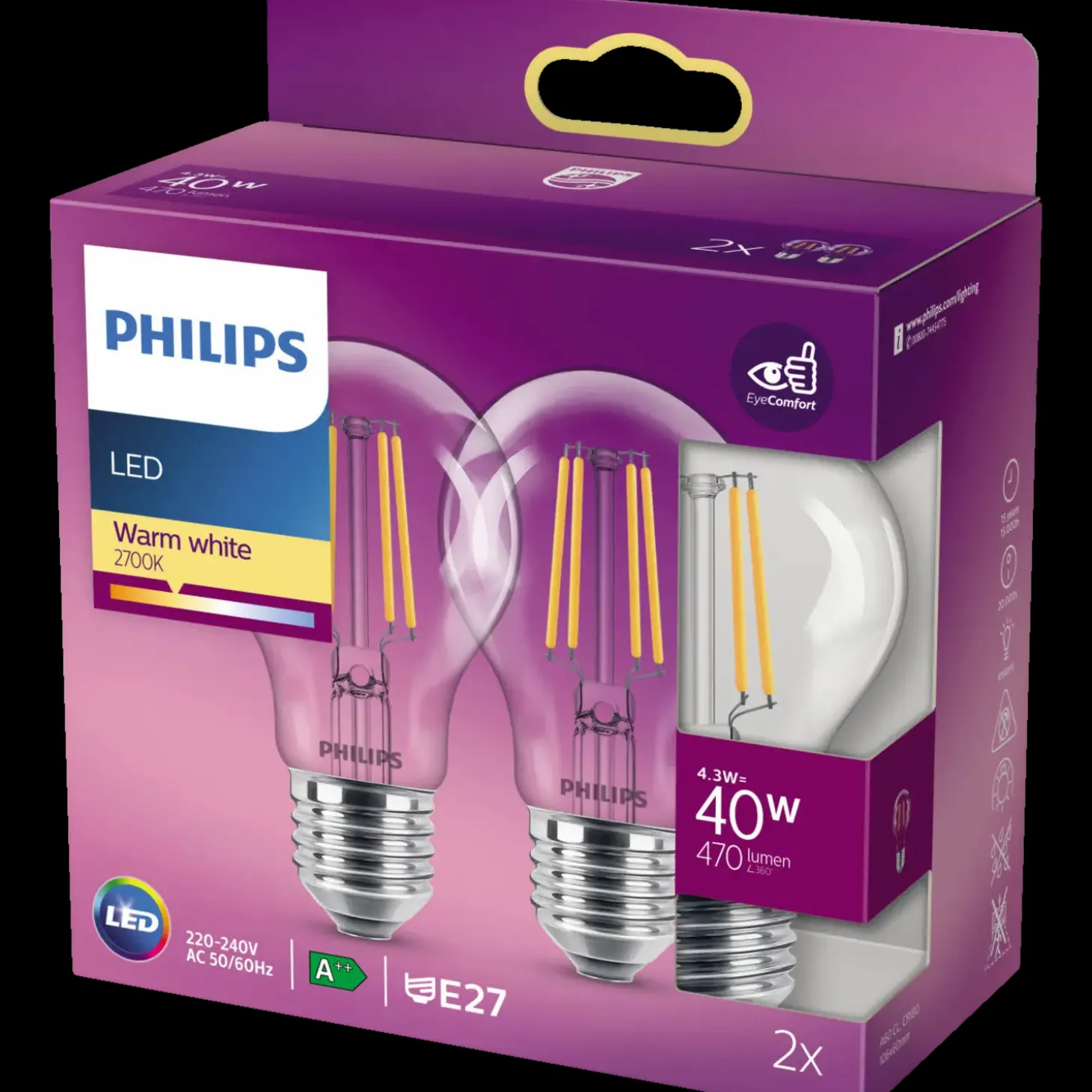 Philips Standard LED pære E27 40W 2 pack
