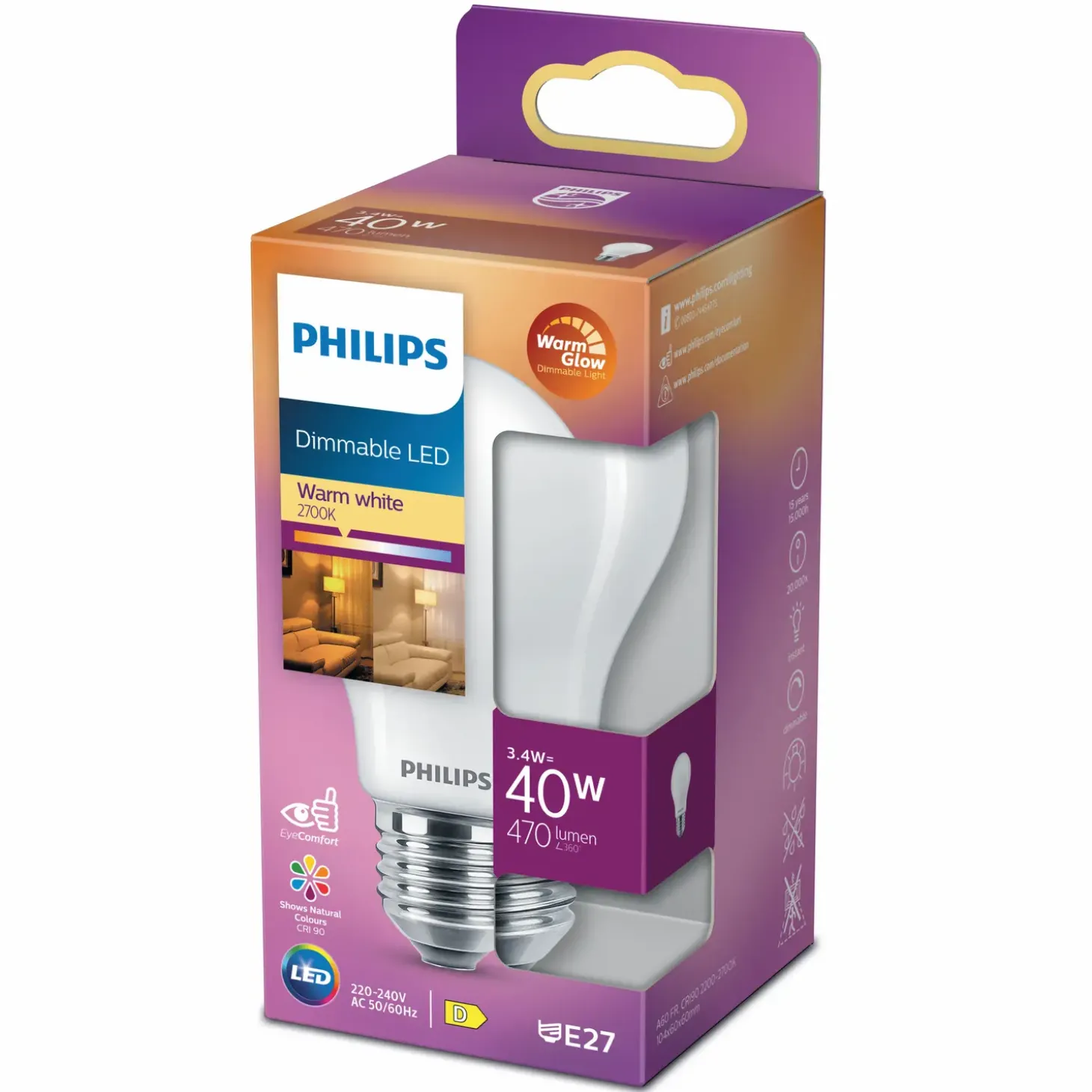 Philips Standard LED pære 40W E27 varmt skær