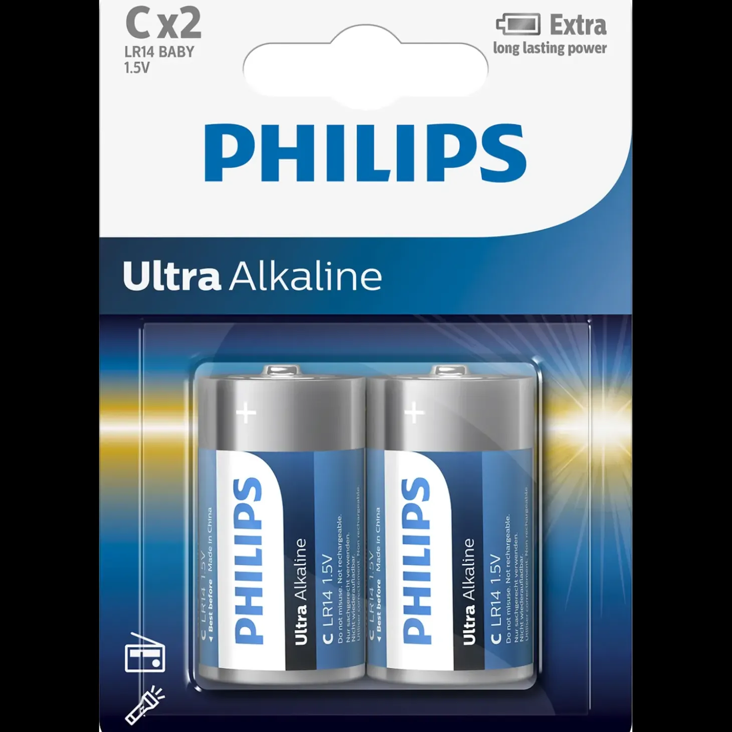 Philips Ultra alkaline LR14 batteri - pk. á 2 stk.