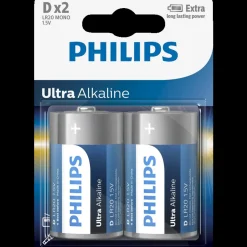 Philips Ultra alkaline LR20 batteri 2 stk.