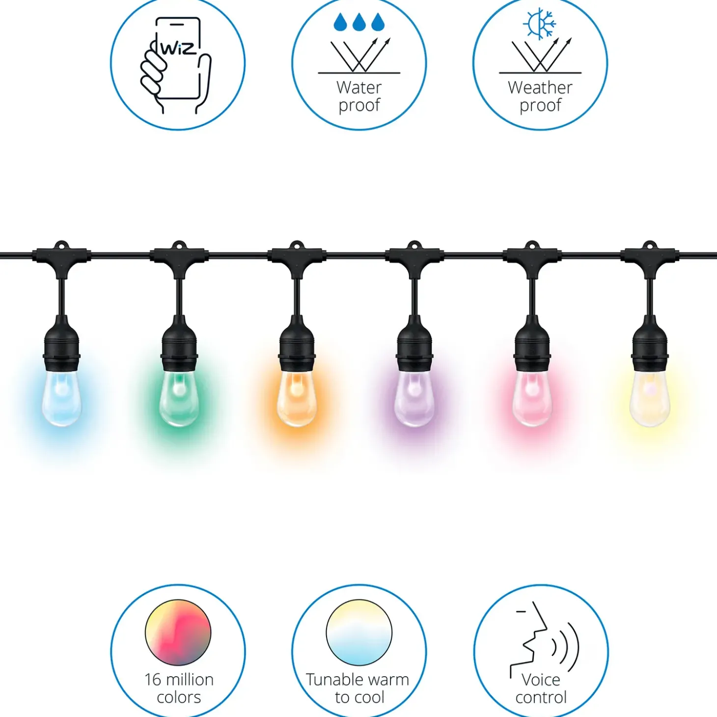 Philips WiZ udendørs lyskæde 12W 12 pærer 15 m