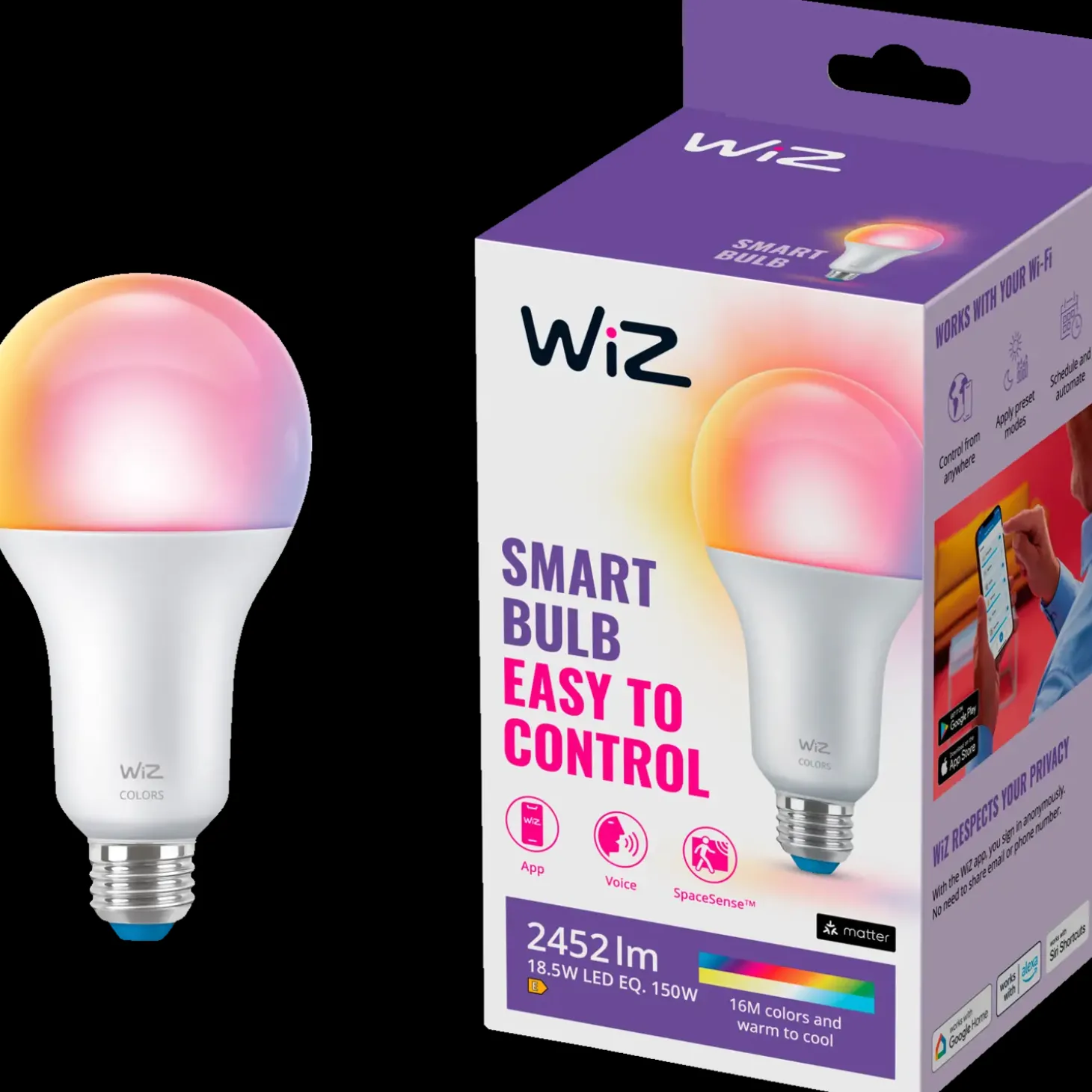 Philips WiZ Wi-Fi LED pære E27 18,5W A80 farve