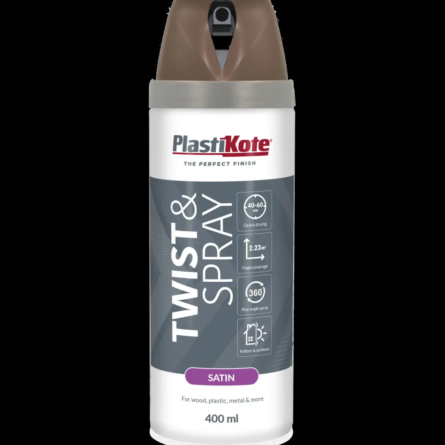 Plasti-Kote twist spraymaling 400 ml satin kastanjebrun