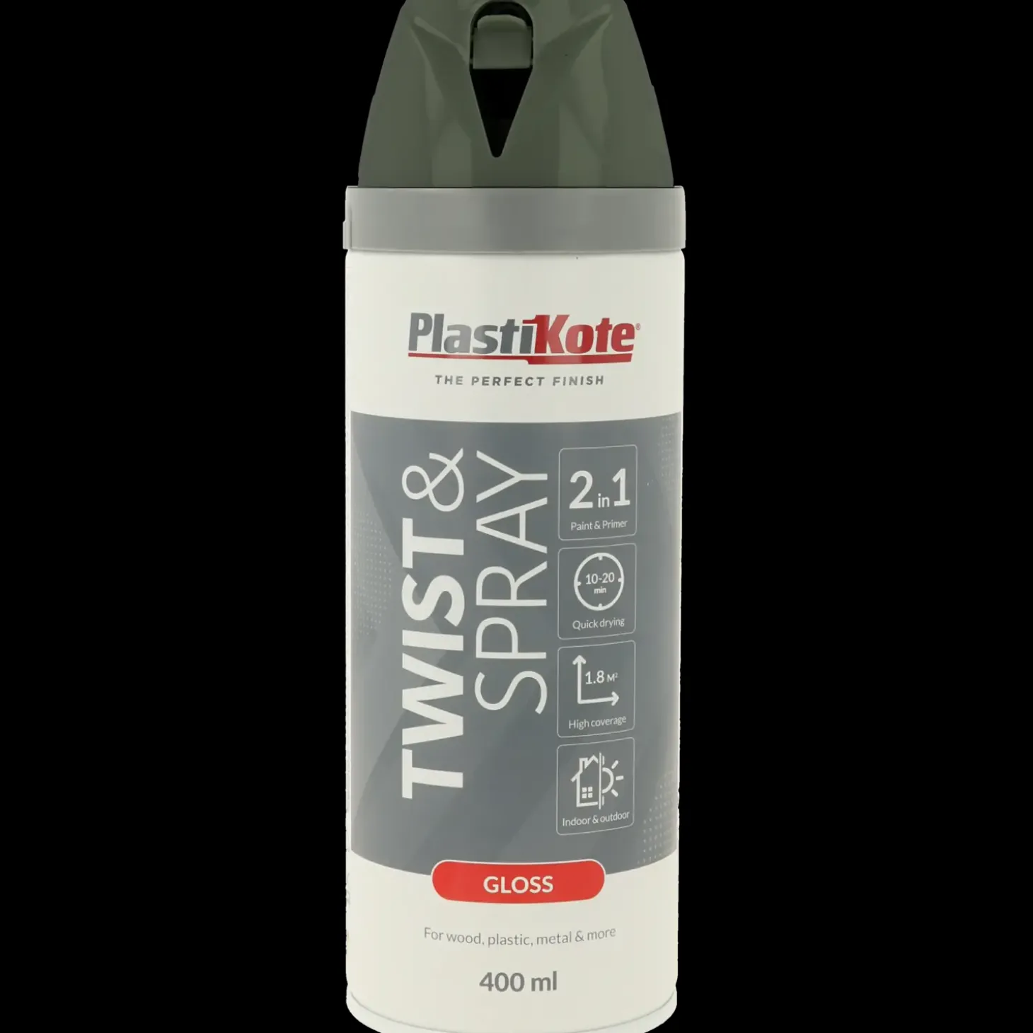 Plasti-Kote twist spraymaling 400 ml blank grå