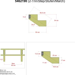 Plus 34,2° Trappevange 2 trin m/beslag  Trindybde 25 cm