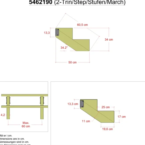 Plus 34,2° Trappevange 2 trin m/beslag  Trindybde 25 cm