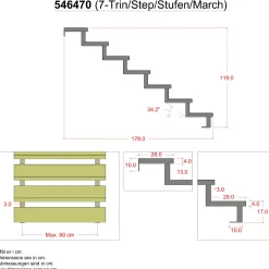 Plus 34,2° Trappevange 7 trin m/beslag Trindybde 28 cm