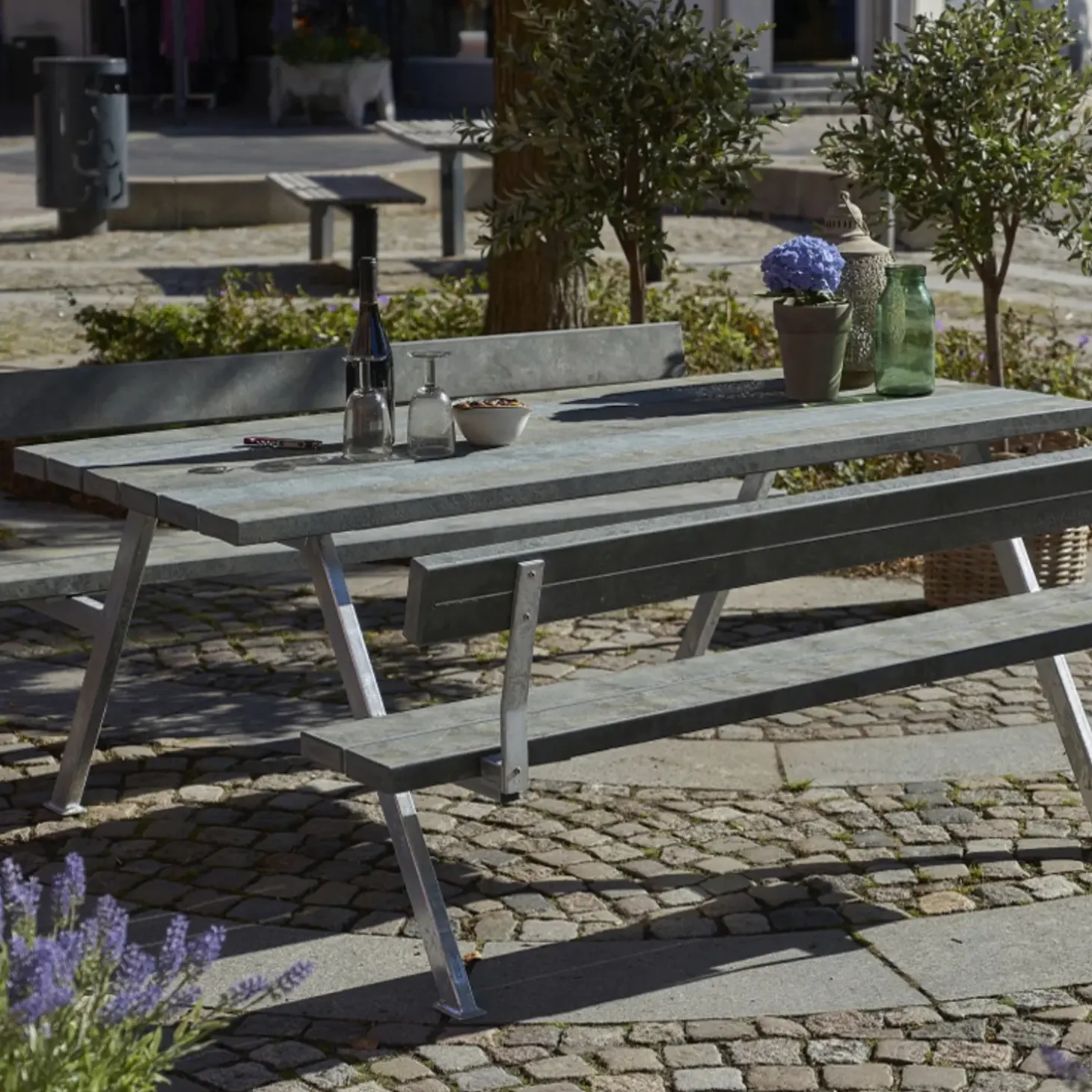 Plus Alpha bord- og bænkesæt med 2 ryglæn trykimprægneret, 177 cm